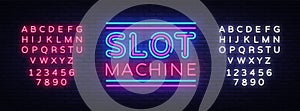 Slot Machine sign vector design template. Slot Machine neon logo, light banner design element colorful modern design