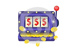 Slot machine symbol. Online casino one-armed bandit icon on white background. Jackpot big win concept. Risky