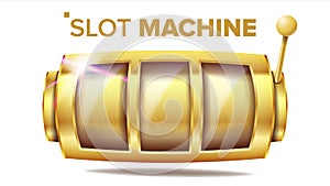 Slot Machine Vector. Golden Lucky Empty Slot. Gambling Poster. Spin Object. Fortune Jackpot Casino Illustration