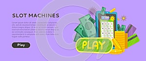 Slot Machine Web Banner Isolated with Play Button