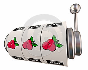 Slot Machine Wheels Three 3 Cherries Jackpot Winner 3d Illustration