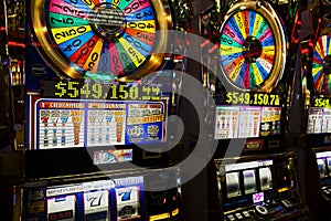 Slot machines in a casino along the Strip in Las Vegas, Nevada