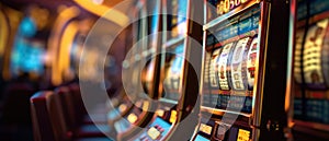 Slot machines in a casino in a close-up shot, macro shot - made with Generative AI tools