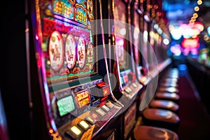 Slot machines in a casino in a close-up shot, macro shot - made with Generative AI tools