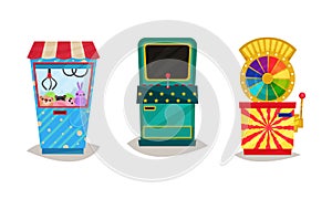 Slot Machines Vector Set. Gaming Industry Equipment Collection