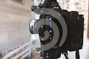 Slot for memory cards on the back of the video camera