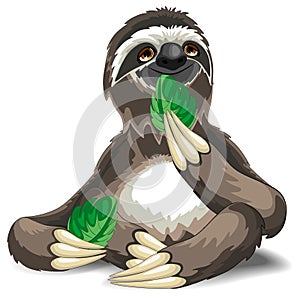 Sloth Cute Cartoon Eating Leaf photo