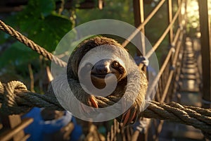 Sloth hanging on a rope Generative AI