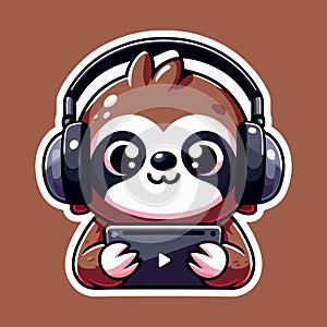 sloth with headphone illustration