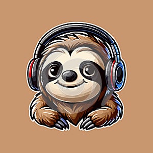 sloth with headphone illustration