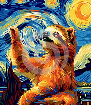 The sloth likes to paint, in the style of luminous skies high detailed contest winner red and amber pixel