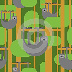 Sloth pattern seamless. lazybones animal Cartoon background. Vector texture