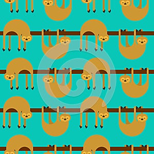 Sloth pattern seamless. lazybones animal Cartoon background. Vector texture