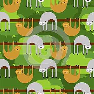 Sloth pattern seamless. lazybones animal Cartoon background. Vector texture