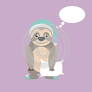 Sloth with pillow and pijama cartoon photo