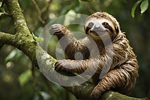 Sloth sitting on a branch in the rainforest of Costa Rica photo