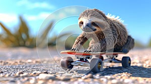 A sloth on a skateboard surprisingly leading the pack in the race but at a painfully slow speed