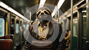 Sloth in subway train commuting to work
