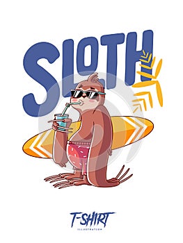 Sloth surfer. Print on T-shirts, sweatshirts and souvenirs