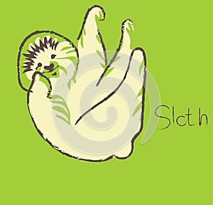 Sloth symbol, logo, sign cartoon art line design side view has word