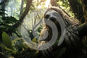 sloth on a tree in the jungle