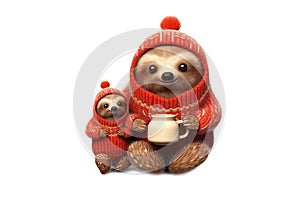 sloths in winter sweaters isolated on a white background.
