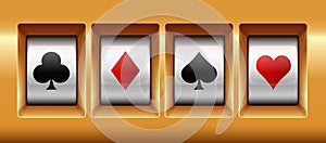 Slots casino jackpot with suits emblem modern light gold.