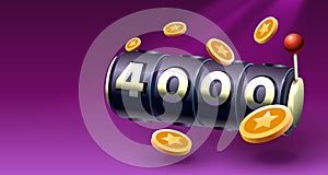 Slots free spins 4000, promo flyer poster, banner game play. Vector illustration