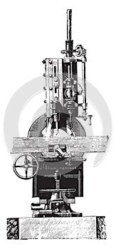 Slotting machine, Front view, vintage engraving