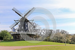 Slottsparken park pond and old medieval mill panorama, Malmo, Sweden