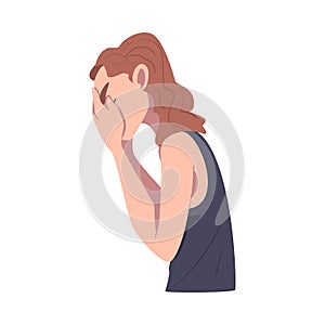 Slouching Female Crying and Suffering Because of Lost Love and Heartbreak Vector Illustration