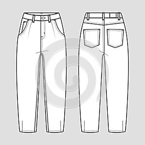 Slouchy jeans. Technical sketch. Vector illustration photo