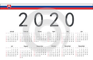 Slovak 2020 year vector calendar