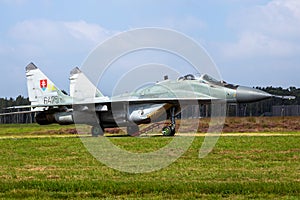 Slovak Air Force MiG-29 Fulcrum fighter jet on the tarmac of Kleine-Brogel Air Base. Belgium - September 13, 2014