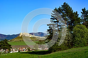 Slovak landscape with Spis castle and hills