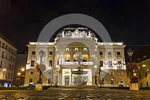 Slovak National Theatre at night, Bratislava, Slovakia