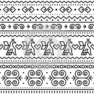 Slovak tribal folk art vector seamless geometric pattern with brids and swirls motif inspired by traditional painted art from vill