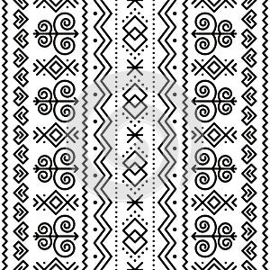 Slovak tribal folk art vector seamless geometric pattern with vertical design inspired by traditional painted art from Slovakia