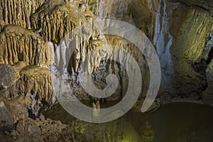 Underground lake and stalactites