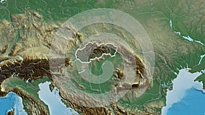 Slovakia border shape overlay. Glowed. Relief.