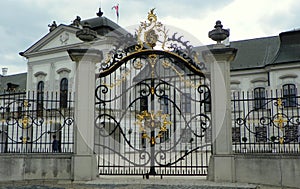 Slovakia, Bratislava, Presidential Palace, entrance gate to the palace