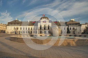 Slovakia - Bratislava - Rococo-style Grassalkovich Palace on Hodzovo namestie square, presidential residence of Slovakia, with