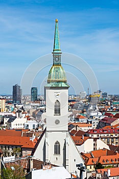 Slovakia, Bratislava: The St. Martin cathedral near city castle. Bratislava is Slovakia capital. Cityscape of historical culture c