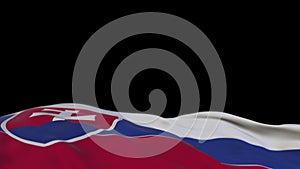 Slovakia fabric flag waving on the wind loop. Slovak embroidery stiched cloth banner swaying on the breeze. Half-filled black