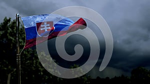 Slovenská vlajka pre štátny sviatok na tmavých búrkových mrakoch abstraktné 3d ilustrácie