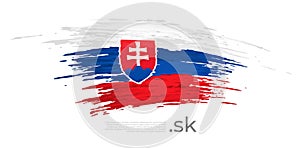Slovakia flag. Brush strokes, grunge. Drawn slovak flag on white background. Vector design for national holiday, poster, template