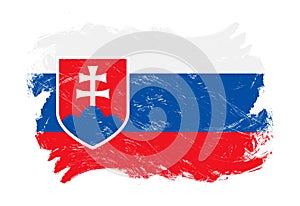 Slovakia flag on distressed grunge white stroke brush background