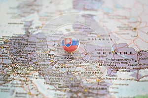 Slovakia flag drawing pin on the map