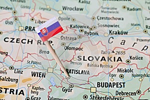 Slovakia flag on map