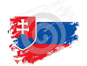 Slovakia flag painted on a grunge brush stroke white background